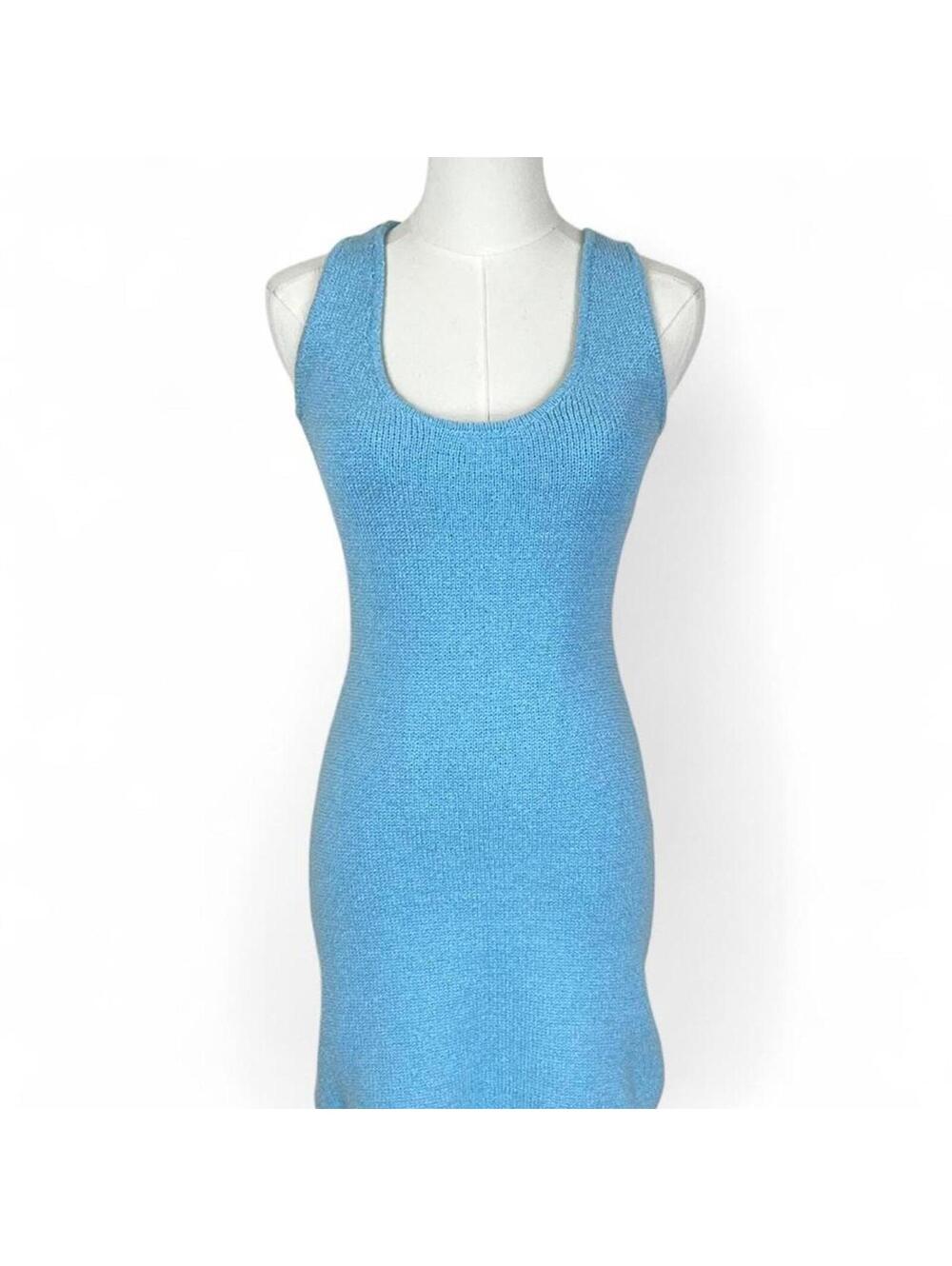 H&M Sky Blue Knit Bodycon Mini‎ Dress Scoop Neck Sleeveless Fitted S